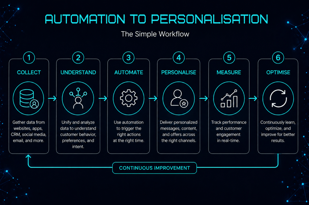 Automation to Personalization workflow.
Step by step customer journey optimization