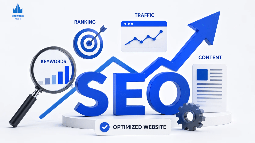 SEO strategy summarised for higher rankings, organic traffic and an optimised website.