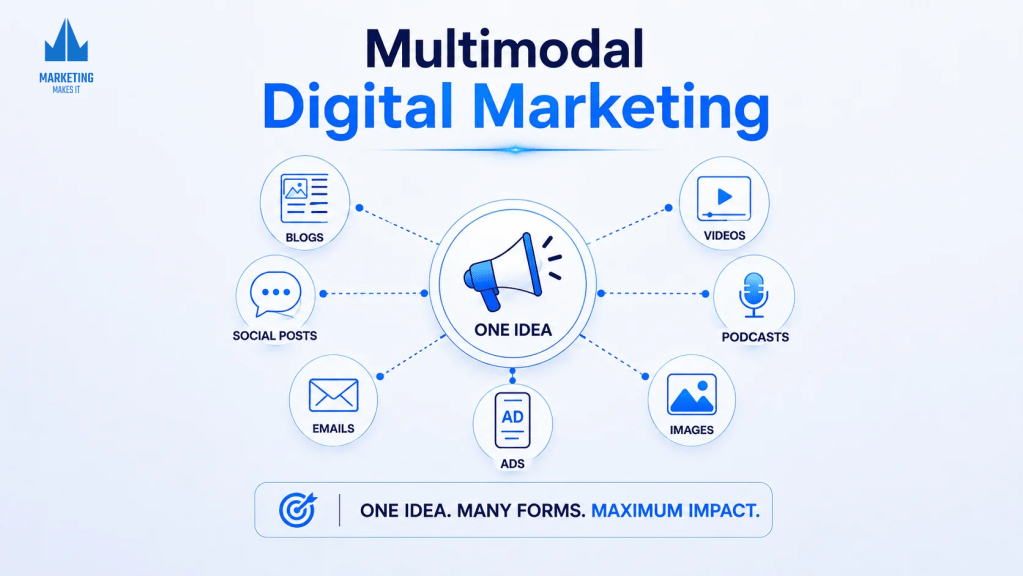 Multimodal Digital Marketing visualising one idea in many formats.   