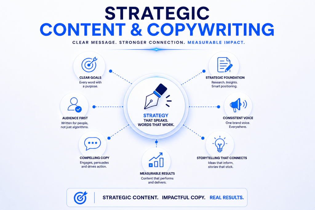 Strategic content and copywriting visual representing effective content workflow.