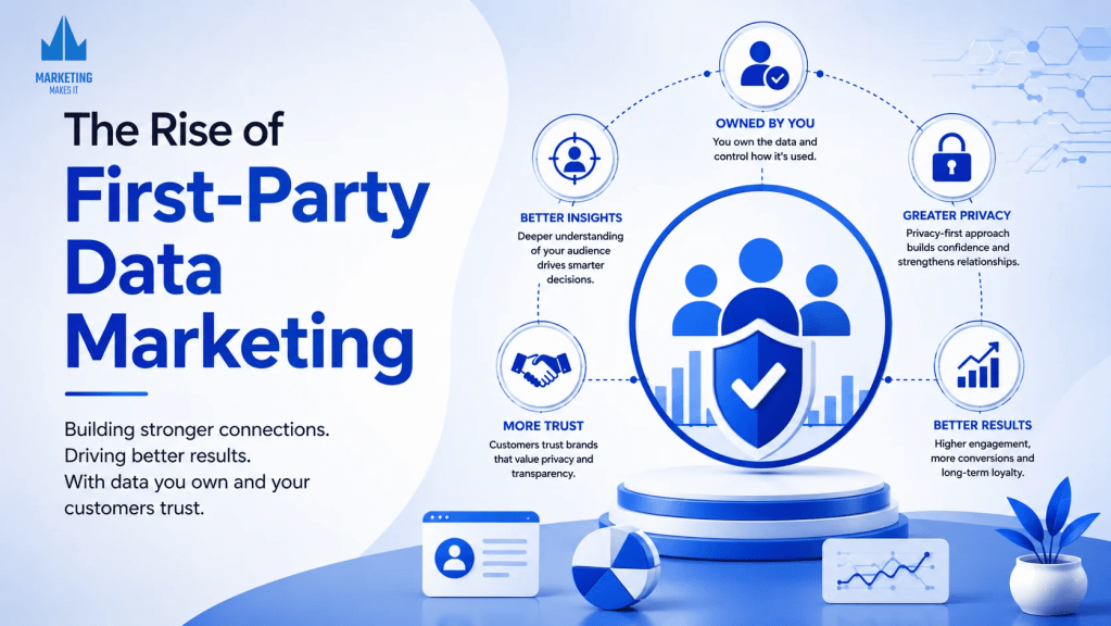 Rise of First-Party data marketing with focus on owned data strategies and customer privacy and trust in digital marketing.